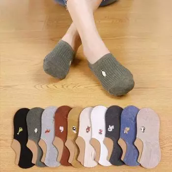 Женские носки-невидимки с рисунком животных из мультфильмов, силиконовые противоскользящие носки-лодочки One size белый