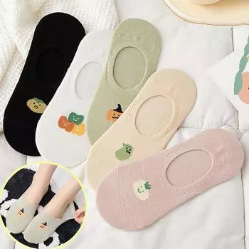 Женские носки-невидимки, ультранизкие носки с подкладкой, Нескользящая подкладка, невидимые скрытые тонкие носки, женские милые носки с героями мультфильмов one size чёрный