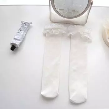 Женские носки однотонные черные белые носки с кружевом в стиле Лолиты с оборками и бантом средней длины мягкие повседневные носки Kawai Sox для девочек в корейском стиле