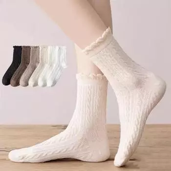 Женские носки осень-зима средней толщины хлопковые носки женские толстые дышащие однотонные носки One size чёрный