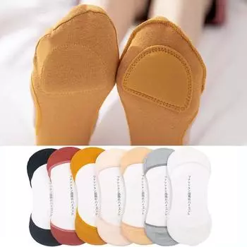 Женские носки-подкладки из губки, женские повседневные невидимые носки-лодочки из чистого хлопка, однотонные, удобные, нескользящие носки-подкладки one size чёрный