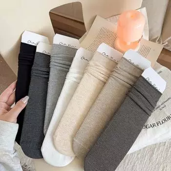Женские носки повседневные однотонные длинные носки вязаные хлопковые модные уличные носки Harajuku черные белые серые длинные носки чёрный