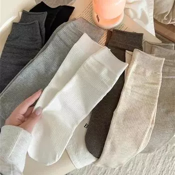 Женские носки повседневные однотонные длинные носки вязаные хлопковые модные уличные носки Harajuku черные белые серые длинные носки чёрный