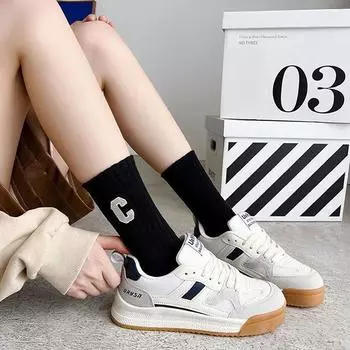 Женские носки с буквенным принтом C, женские короткие носки для езды на велосипеде, милые однотонные дышащие носки