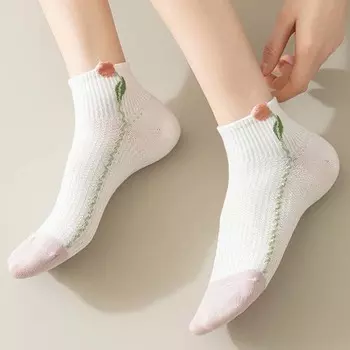 Женские носки с цветочным принтом, фиолетовые, белые, цветочные, лодочки, женские, короткие, с цветочным принтом, уличные носки StyleB