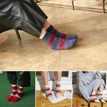 Женские носки с героями мультфильмов Женские носки Вязаные хлопковые носки с оленями Удобные зимние носки средней длины Один размер тёмно-синий