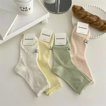 Женские носки с милым бантом, милые носки для девочек в стиле Лолиты и кавайи, женские дышащие однотонные черные, белые, серые длинные носки