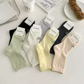 Женские носки с милым бантом, милые носки для девочек в стиле Лолиты и кавайи, женские дышащие однотонные черные, белые, серые длинные носки