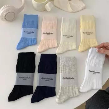 Женские носки с милым бантом в стиле Лолиты, милые девушки, кавайные, средние носки, ажурные сетчатые, дышащие, однотонные, длинные носки