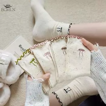 Женские носки с отделкой в виде салата, милые носки с оборками и манжетами, женские носки до щиколотки one size чёрный