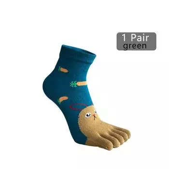 Женские Носки с Пятью Пальцами Хлопковые Милые Мультяшные Кот Кролик Медведь Рыба Морковь Модные Молодежные Влаговпитывающие Мягкие Носки-Следки EU35-39