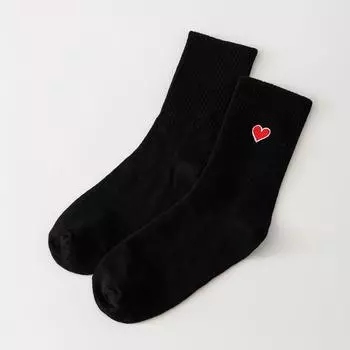 Женские носки с сердечками, черные хлопковые носки Y2k, забавные носки в корейском стиле с вышивкой для женщин, носки до середины икры One Size