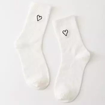 Женские носки с сердечками, забавные простые модные белые носки, хлопковые спортивные носки с вышивкой Y2k One Size