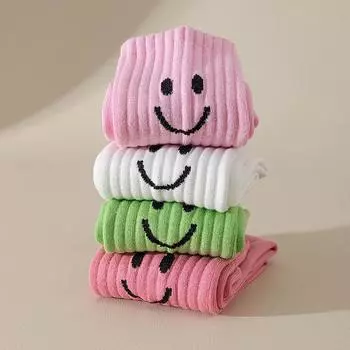 Женские носки с улыбающимся лицом, кавайные милые забавные хлопковые носки унисекс, повседневная уличная одежда, зимние теплые Calcetines Mujer as the picture