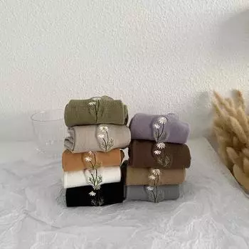 Женские носки с вышивкой и цветком, японские модные хлопковые длинные носки для женщин, винтажные уличные носки в стиле Харадзюку для девочек, каваи, носки для экипажа