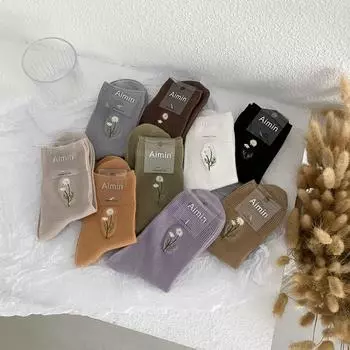 Женские носки с вышивкой и цветком, японские модные хлопковые длинные носки для женщин, винтажные уличные носки в стиле Харадзюку для девочек, каваи, носки для экипажа