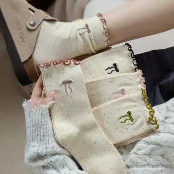 Женские носки серии Miu Wind Bow Женские носки серии Mori с вышивкой в виде грибка из пряжи Женские хлопковые носки среднего размера One Size