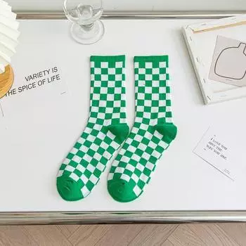 Женские носки Шахматная клетка Харадзюку Уличная мода Черно-белый Квадратный узор Клетчатые Новинка Скейтборд Смешные Хлопковые носки Для Девочки EU 35-40