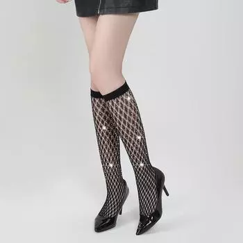 Женские носки средней длины, белые ромбы, европейский и американский стиль, однотонные, горячая распродажа (TZ5014) One size чёрный