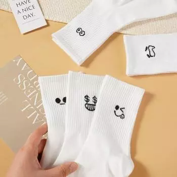 Женские носки средней длины из чистого хлопка на весну и осень, однотонные белые носки Expression, впитывающие пот, дышащие женские носки One size