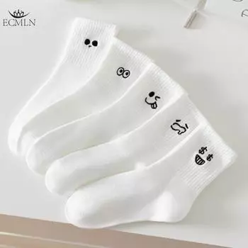 Женские носки средней длины из чистого хлопка на весну и осень, однотонные белые женские носки Expression, впитывающие пот, дышащие женские носки one size