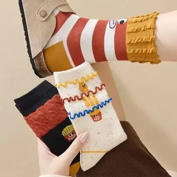 Женские носки средней длины из хлопка — уютные, милые и дышащие для осени и зимы; Модный и забавный дизайн картофельных чипсов с антибактериальными свойствами. Small potatoes, One Size