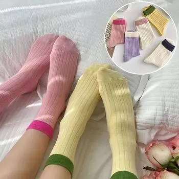 Женские носки средней длины конфетного цвета, весенние и осенние носки, модные однотонные носки, милые носки-чулки one size фиолетовый