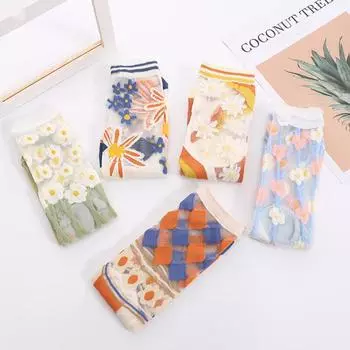 Женские носки средней длины, летние, до середины икры, прозрачные, с цветами, из марли, модные