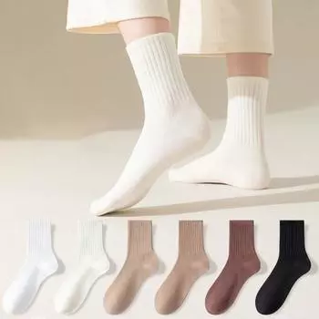 Женские носки средней длины на весну и осень, впитывающие пот и дезодорирующие носки из чистого хлопка, без косточек и с ворсом, препятствующим образованию катышков one size чёрный