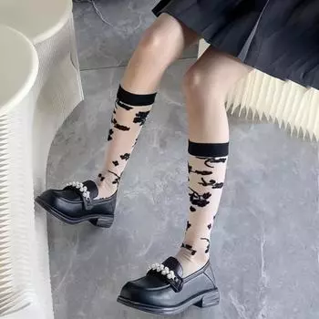 Женские носки средней длины с цветами, летние, прозрачные, модные