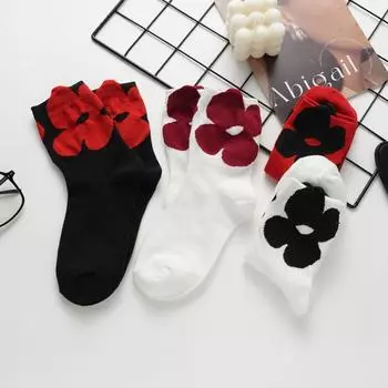 Женские носки средней длины с цветочным принтом, трехмерный осенний тренд, универсальные милые носки для девочек One size