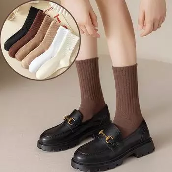 Женские носки средней длины с вертикальными полосками, повседневные спортивные носки, осенне-зимне-весенние хлопковые носки 1 Pairs чёрный