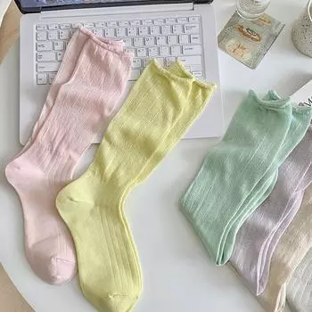 Женские носки, тонкие дышащие летние свободные длинные носки из сетки, женские повседневные модные однотонные черные, белые, серые носки, носки EUR 35-39 чёрный