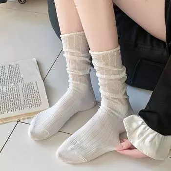 Женские носки, тонкие дышащие летние свободные длинные носки из сетки, женские повседневные модные однотонные черные, белые, серые носки, носки EUR 35-39 чёрный