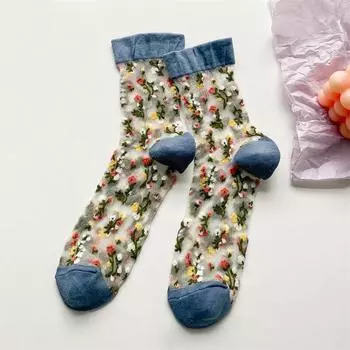Женские носки тонкие летние новые цветные модные женские прозрачные носки дышащие корейские носки с цветочным принтом для девочек современные One Size