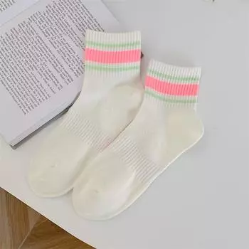 Женские носки Тонкие Новые Разноцветные Повседневные Полосатые Дышащие Сетчатые Носки Стиль Преппи Простые Модные Повседневные Базовые Девичьи Белые Носки One Size