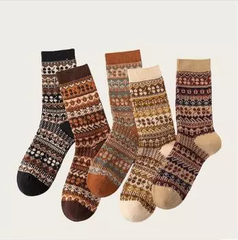 Женские носки-трубы из хлопка Синьцзян, двойная игла, двухсторонний ретро-стиль в этническом стиле, ручная работа, без косточек One Size бежевый