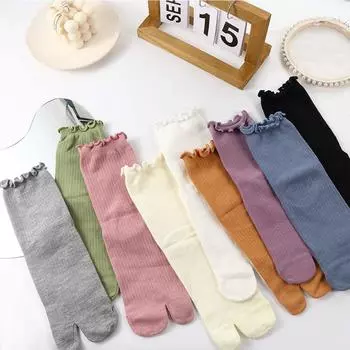 Женские носки-трубы с разрезом на носке и оборками цвета конфет, носки с двумя пальцами, носки с двумя пальцами жёлтый