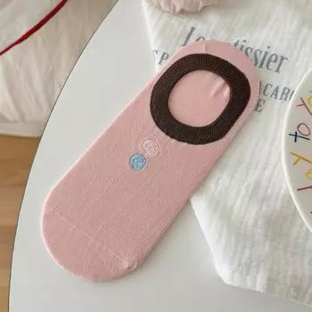 Женские носки Весна Лето Дышащие Тонкие С мелким вырезом Хлопок гребенной пряжи Мультяшная вышивка Контрастные цвета Нескользящие Невидимые носки