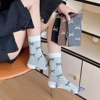 Женские носки в стиле балета Лолита Кавайи с бантом для милых девочек, средние носки-трубы, японская мода, трикотажные хлопковые эластичные длинные носки