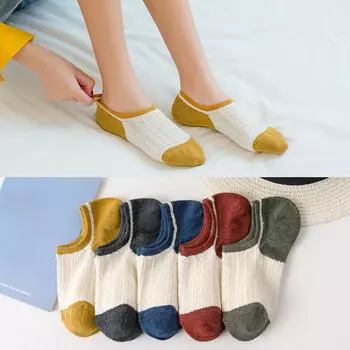 Женские носки в стиле ретро, невидимые женские носки в полоску, нескользящие летние тонкие носки до щиколотки One size серый