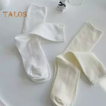 Женские носки в вертикальную полоску Дышащие эластичные однотонные хлопковые носки до середины икры Впитывающие пот ворсовые носки для повседневной носки Спортивная работа A