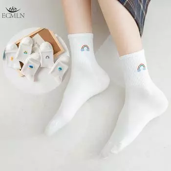 Женские носки Weather Cartoon Socks Pure White Casual Cotton Socks Novelty Crew Socks one size