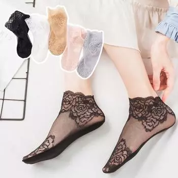 Женские носки Женские сексуальные сетчатые шелковые носки Ультратонкие прозрачные кружевные высокоэластичные носки белый