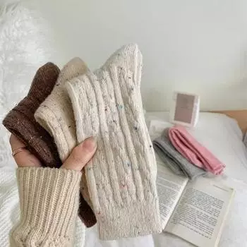 Женские носки зимние новые модные повседневные носки в японском стиле теплые полосатые осенние простые шерстяные носки для девочек модные one size грязно-белый