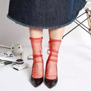 Женские новинки, ультратонкие свободные шифоновые сетчатые носки. Сексуальные женские прозрачные марлевые носки, носки-носки для женщин красный