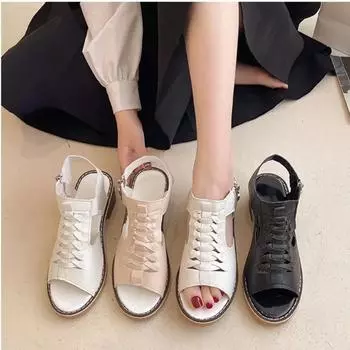 Женские новые босоножки летние туфли на толстом каблуке Fish Mouth с высокой пяткой, женские туфли с боковой молнией, модные женские туфли 35