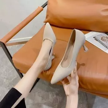 Женские новые босоножки на среднем каблуке, черные, 6-8-10 см, с острым носком, на тонком каблуке, туфли Baotou Banquet на высоком каблуке, женская обувь Tacones Mujer 35 бежевый