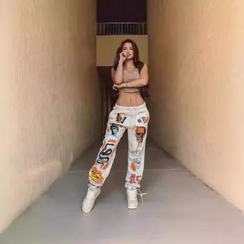 Женские новые брюки 2025 года, модные повседневные брюки из флиса с принтом и высокой талией на Хэллоуин S белый