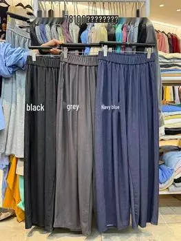 Женские новые брюки с высокой посадкой в корейском стиле, свободные, больших размеров, повседневные, с широкими штанинами - Коллекция весна/лето Large темно-синий